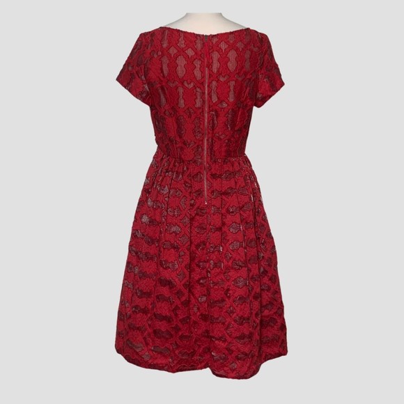 Anthropologie Moulinette Soures Rubied Red Fit and Flare Dress 8 - Picture 2 of 9
